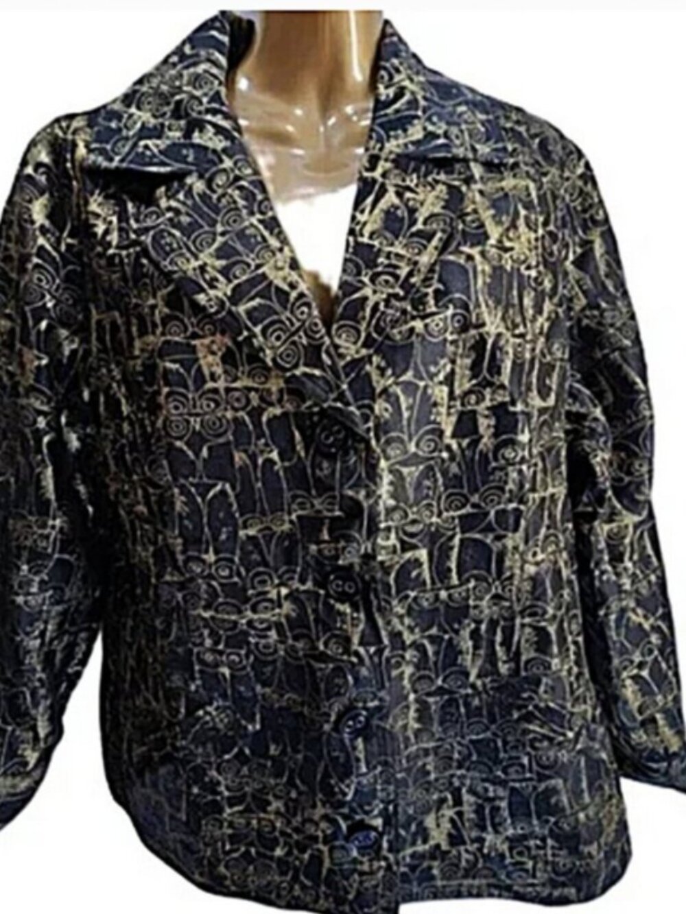 Chico's Jacket Women's Black Metallic Owl Hoots Chattin Blazer size 3